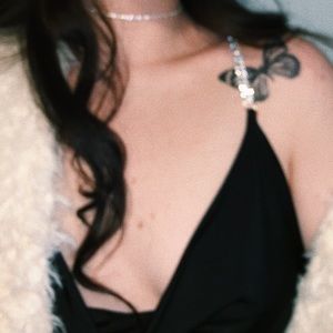 Black Slinky Cowl Neck Bodysuit with Crystal Straps